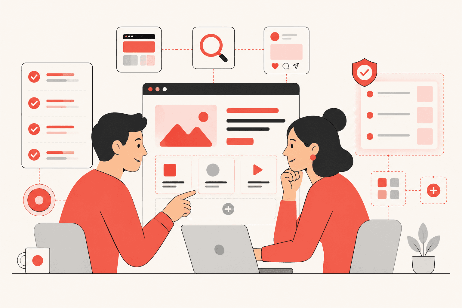 A client and digital partner reviewing a clear website plan and scope together
