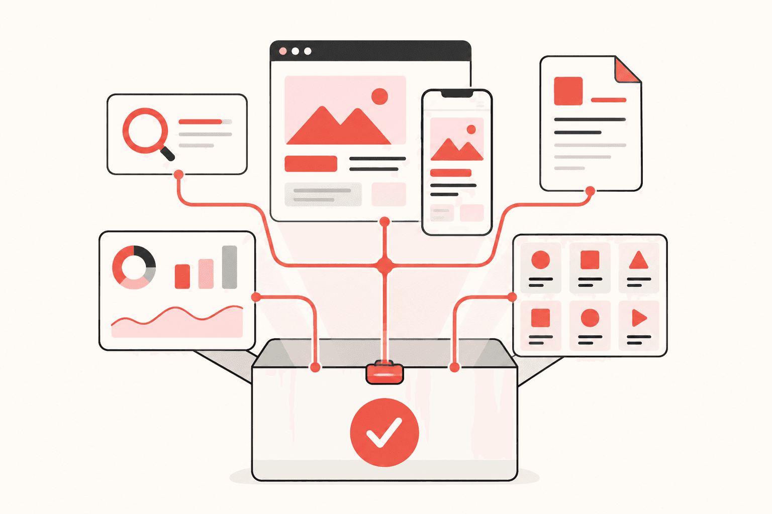 Website, search, copy, analytics, and social content combined in one launch package