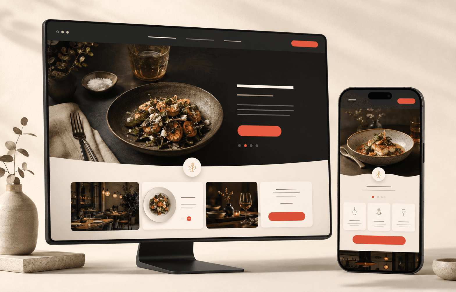 Concept of a hospitality website displayed on desktop and mobile screens